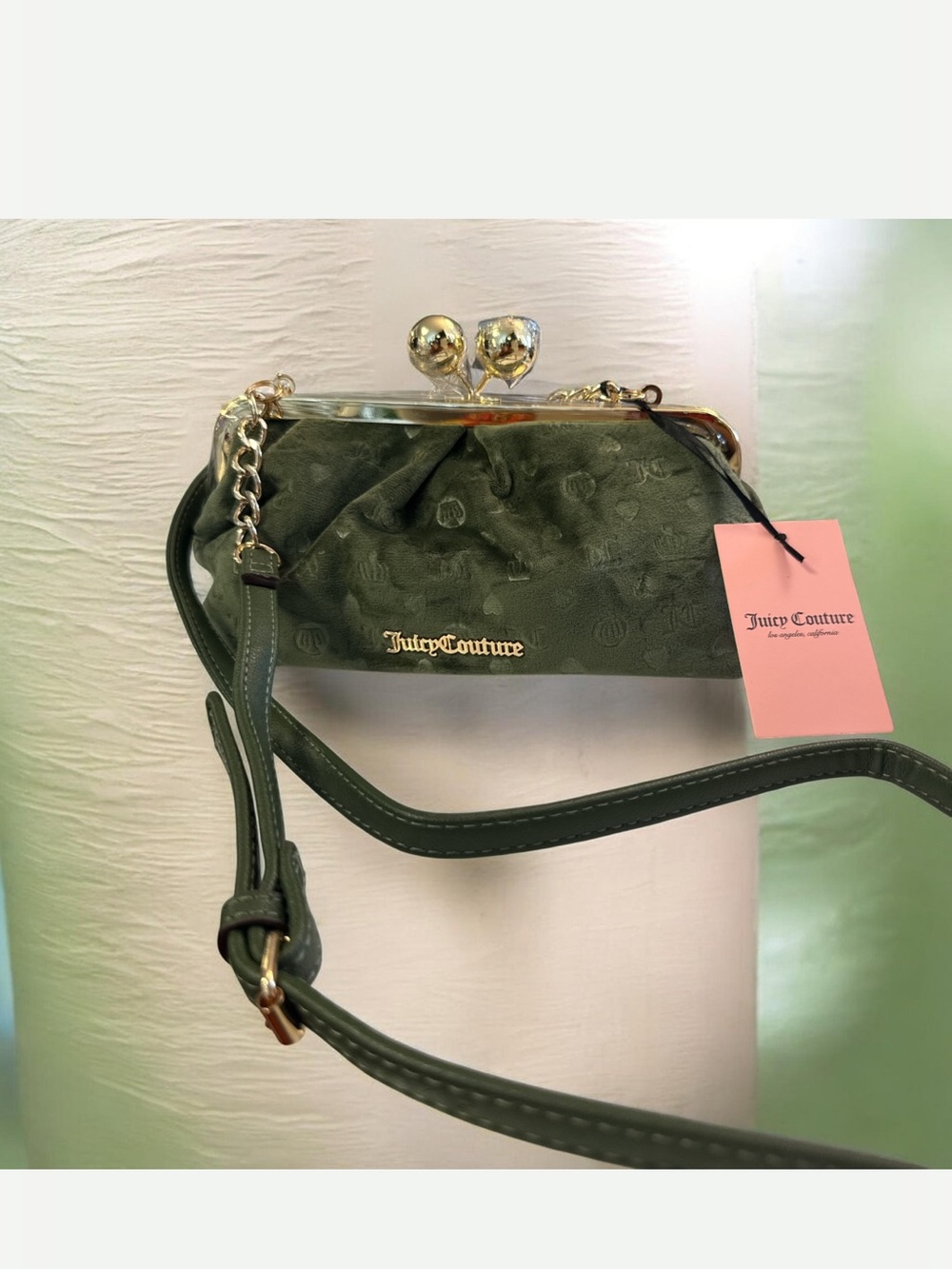 Juicy Couture Olive Green Kiss-Lock Crossbody Bag with Gold Hardware